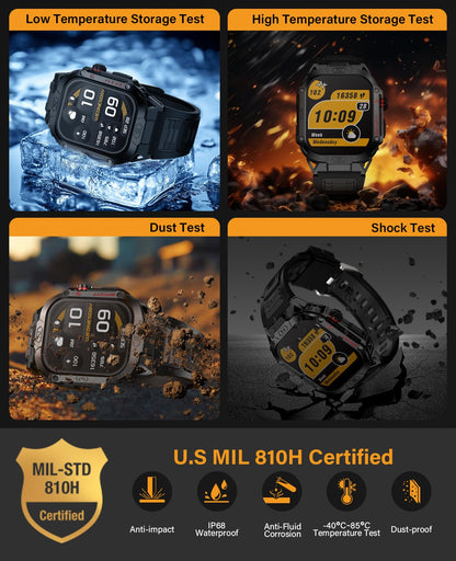 SOUYIE Military Smart Watch for Men Answer/Make Call, 2.02" Outdoor Sport Smartwatch with Flashlight, Heart Rate Blood oxygen Blood Pressure Sleep, 100+ Sport Modes Fitness Tracker for Android and iOS