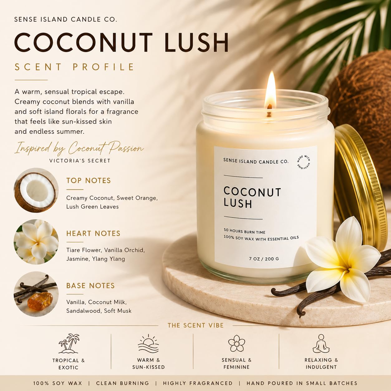 Coconut Lush Scented Candle | Inspired by VS Coconut Passion | 7oz Soy Wax Long Lasting Scented Candle for Women | Gift for Women Sensual Warm and Cozy Fragrance