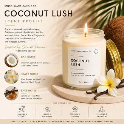 Coconut Lush Scented Candle | Inspired by VS Coconut Passion | 7oz Soy Wax Long Lasting Scented Candle for Women | Gift for Women Sensual Warm and Cozy Fragrance