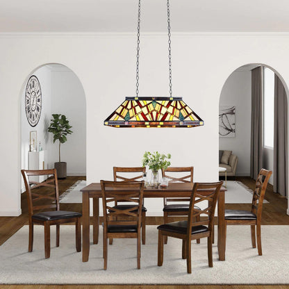 Chloe Lighting Vincent Mission Tiffany-Style Pendant, 3 Lights, 28in Wide, Multicolor, Model CH3T523BM28-IL3