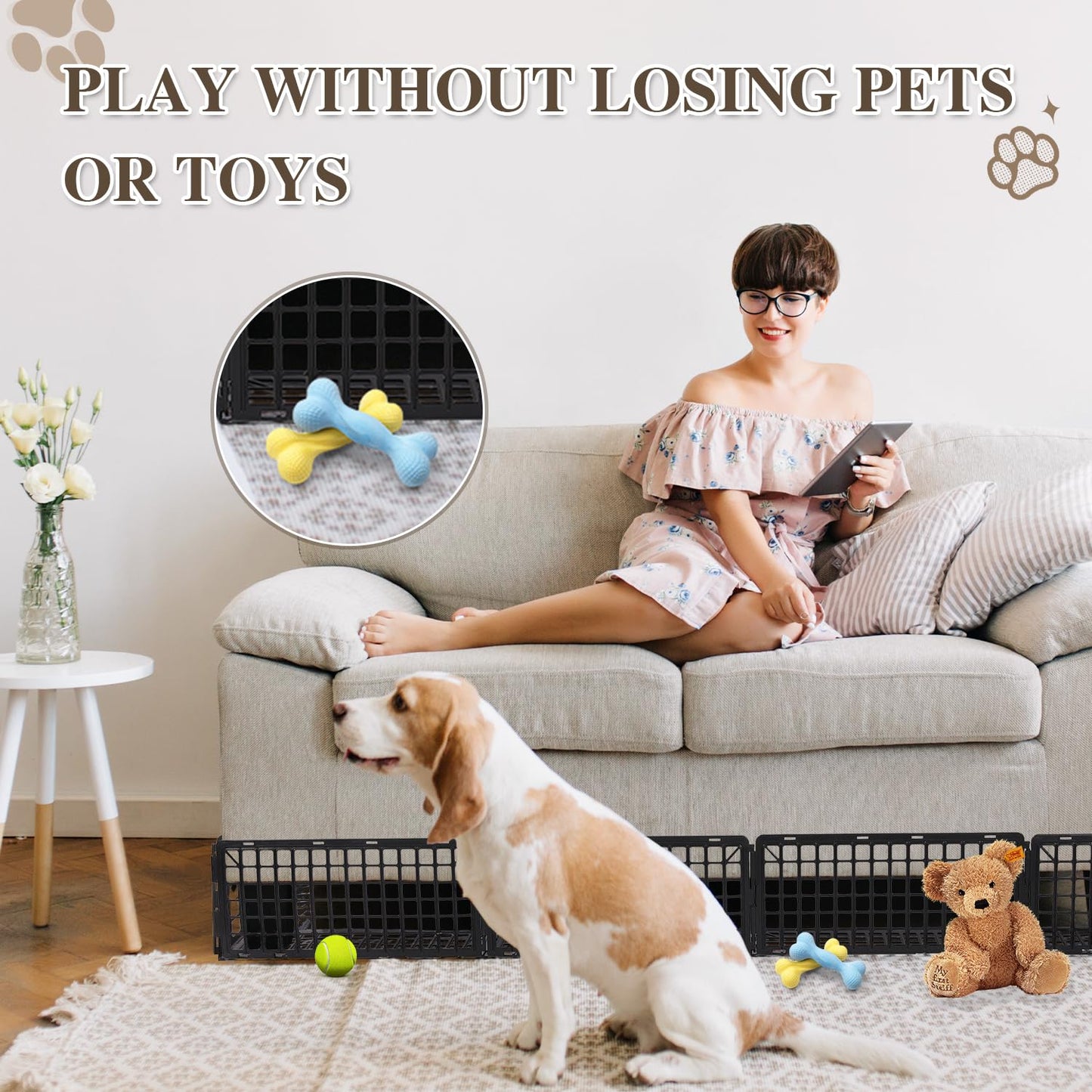 6.5" Height 261" Length in Total Under Couch Blocker, Under Bed Blocker for Pets Stop Pets from Hiding Under Furniture, Detachable Assembleable Under the Couches Blockers for Sofa Bed Cabinets, Black