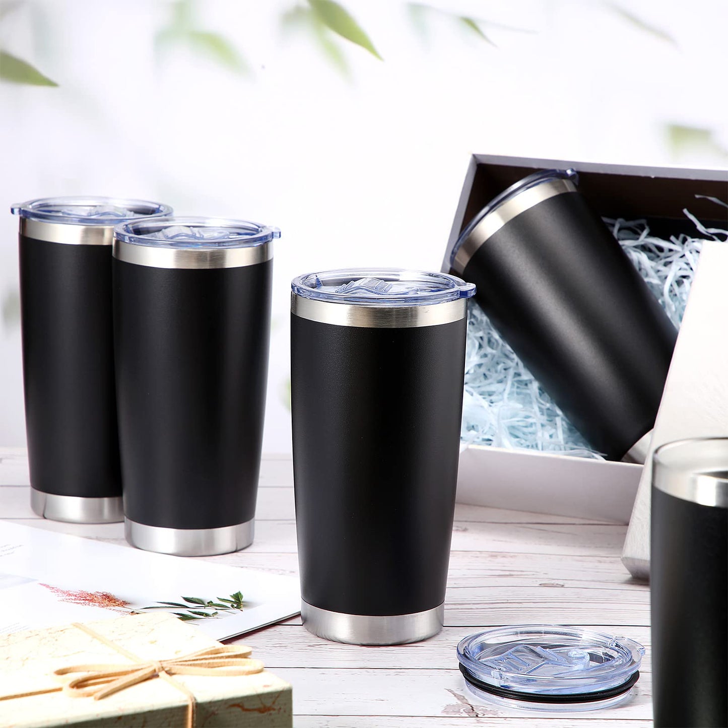 Sieral 36 Pack Stainless Steel Tumblers Bulk with Lids Double Wall Vacuum Insulated Coffee Cups Blank leakproof Powder Coated Tumblers for Engraving Wedding Graduation Party Favors(20 oz,Black)