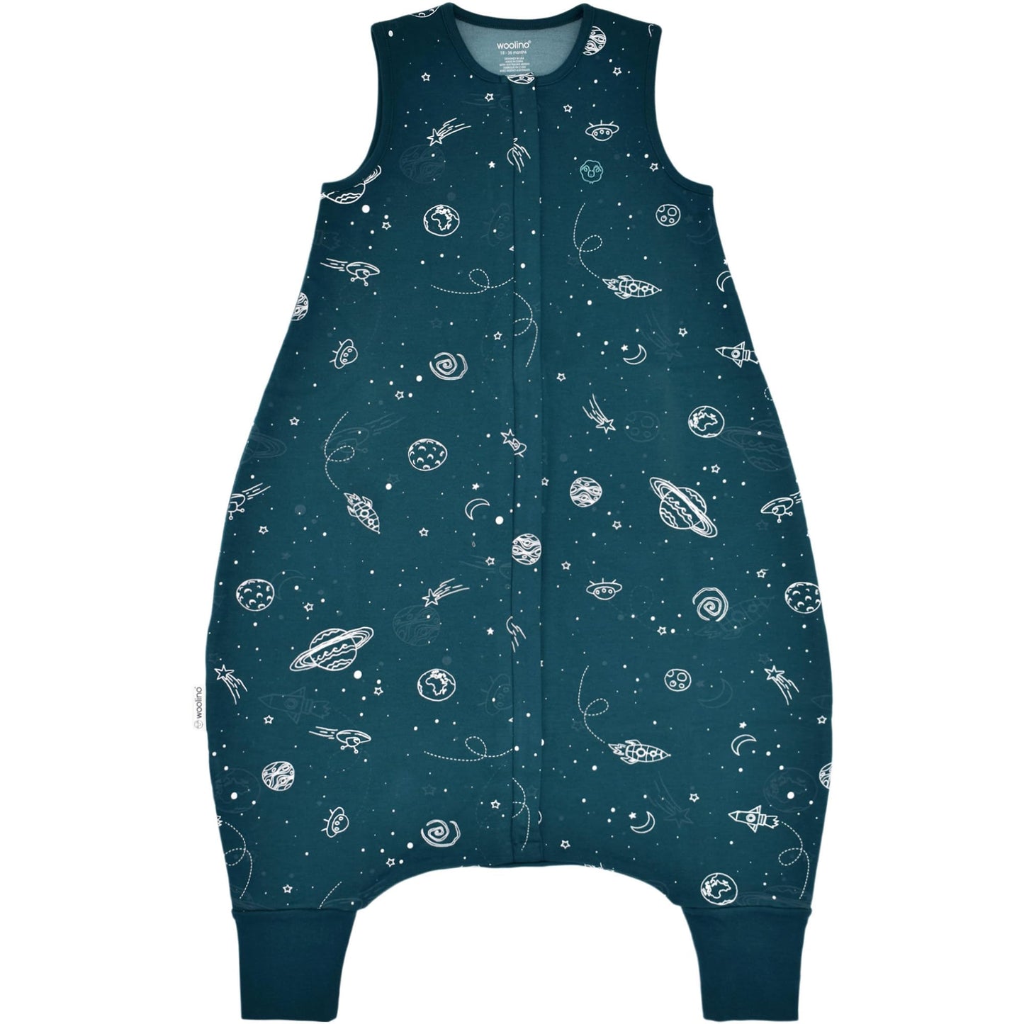 Woolino 4 Season Baby Sleep Bag or Sack with feet, Australian Merino Wool and Organic Cotton, Toddler Sleeping Bag, 18-36m, Space (Glow In The Dark)