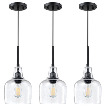 Dolaimy House 1 Light Indoor Pendant Light, 6.1in Clear Seeded Glass, Oil Rubbed Bronze, 3 Pack, Model X216CD102