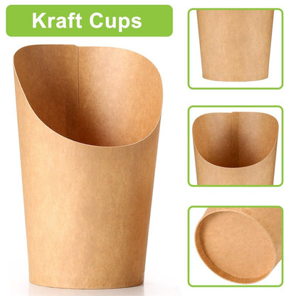 100 Pcs Charcuterie Cups with Sticks 12oz, Individual Disposable Handheld Holder with 100 Bags+100 Lables+200 Cocktail Skewers Tooth Picks, Paper Appetizer Board Snack Boxes for French Fry, Brown