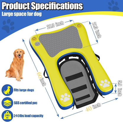 Inflatable Dog Pool Float Dock Platform for Dogs, Dog Pool Ramp Ladder with Non Slip Steps | Dog Floats Water Ramp for Boat, Inground Pool