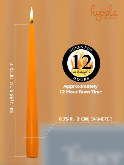 Hyoola Tall Taper Candles - 14 Inch Orange Unscented Dripless Taper Candles - 12 Hour Burn Time - 12 Pack