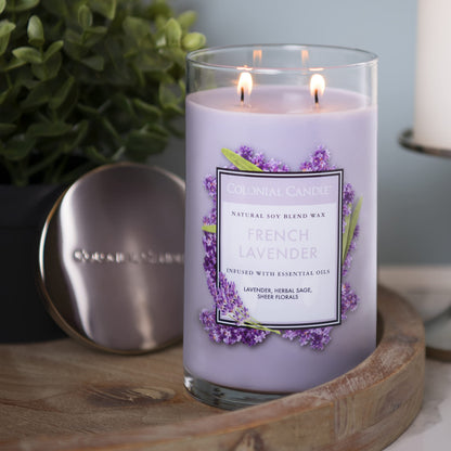 Colonial Candle French Lavender Scented Jar Candle, Classic Cylinders Collection, 2 Wick, Purple, 19 oz - Up to 120 Hours Burn