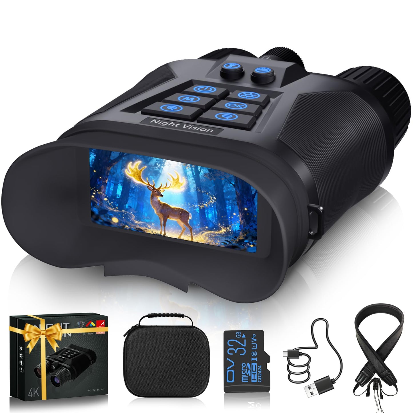 MAXDONE Night Vision Goggles - 4K Night Vision Binoculars for Adults with 5000mAh Fast Charging Battery, 8X Zoom, f/1.4 HD Camera, 32GB Card and 1968FT Viewing Range for Camping Hunting & Security