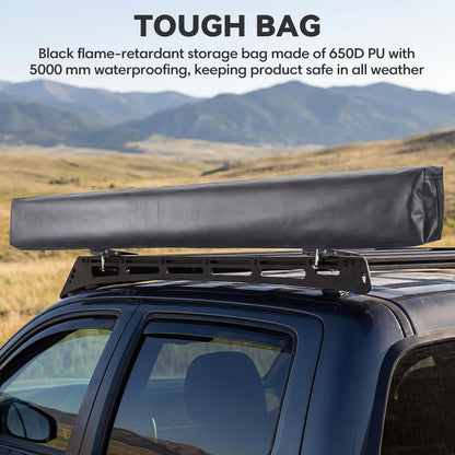 EROMMY 270 Degree Car Side Awning with Built-in LED Light, Fan-Shaped Wide Coverage for SUV, Van, Camper and Truck, Waterproof Overland Camping Shelter