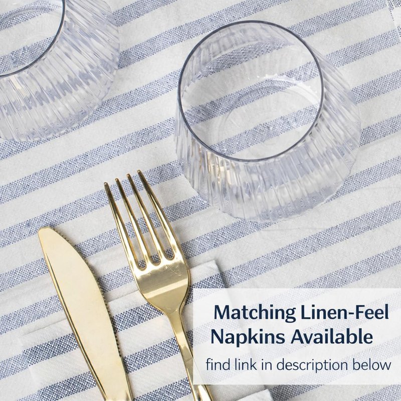 Lillian Made in Italy Airlaid Disposable Tablecloth, 12 Pack, 54" x 102", White with Blue Stripes, Premium Cloth-Like Linen-Feel Rectangular Table Cover for Weddings, Parties & Elegant Events