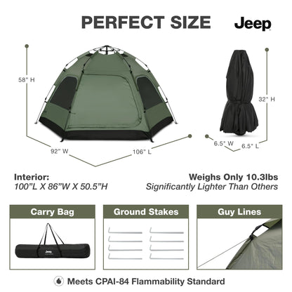 Jeep Compass 4-Person Pop Up Instant Tent by Delta Children with Carry Bag, Stakes and Guy Lines – Waterproof - UPF 50+Protection, Olive Green