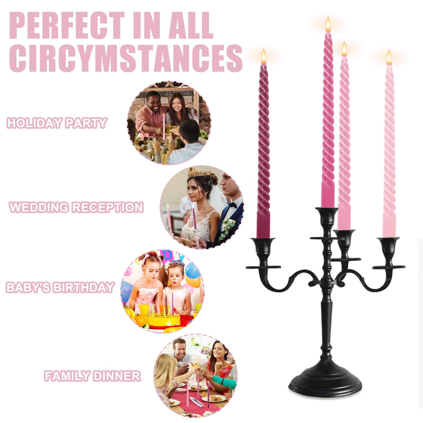 Whaline 8Pcs 10 Inch Gradient Purple Spiral Taper Candles Dripless Twisted Wax Candles Long Unscented Candle Sticks for Wedding Party Home Dining Table Decor