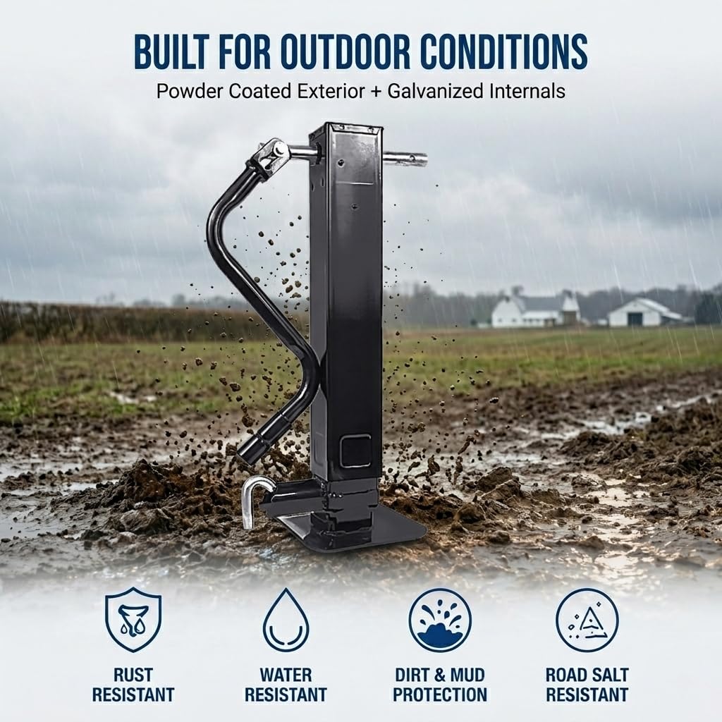 12000 LBS Weld-On Trailer Jack, 4" Square Tube, 26" Travel (12.5" Lift + 13.5" Drop Leg), Side Pull Pin Side Wind, Heavy Duty Jack Stand for Gooseneck Utility Trailers, Black Powder Coated