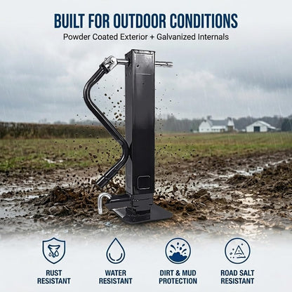 12000 LBS Weld-On Trailer Jack, 4" Square Tube, 26" Travel (12.5" Lift + 13.5" Drop Leg), Side Pull Pin Side Wind, Heavy Duty Jack Stand for Gooseneck Utility Trailers, Black Powder Coated