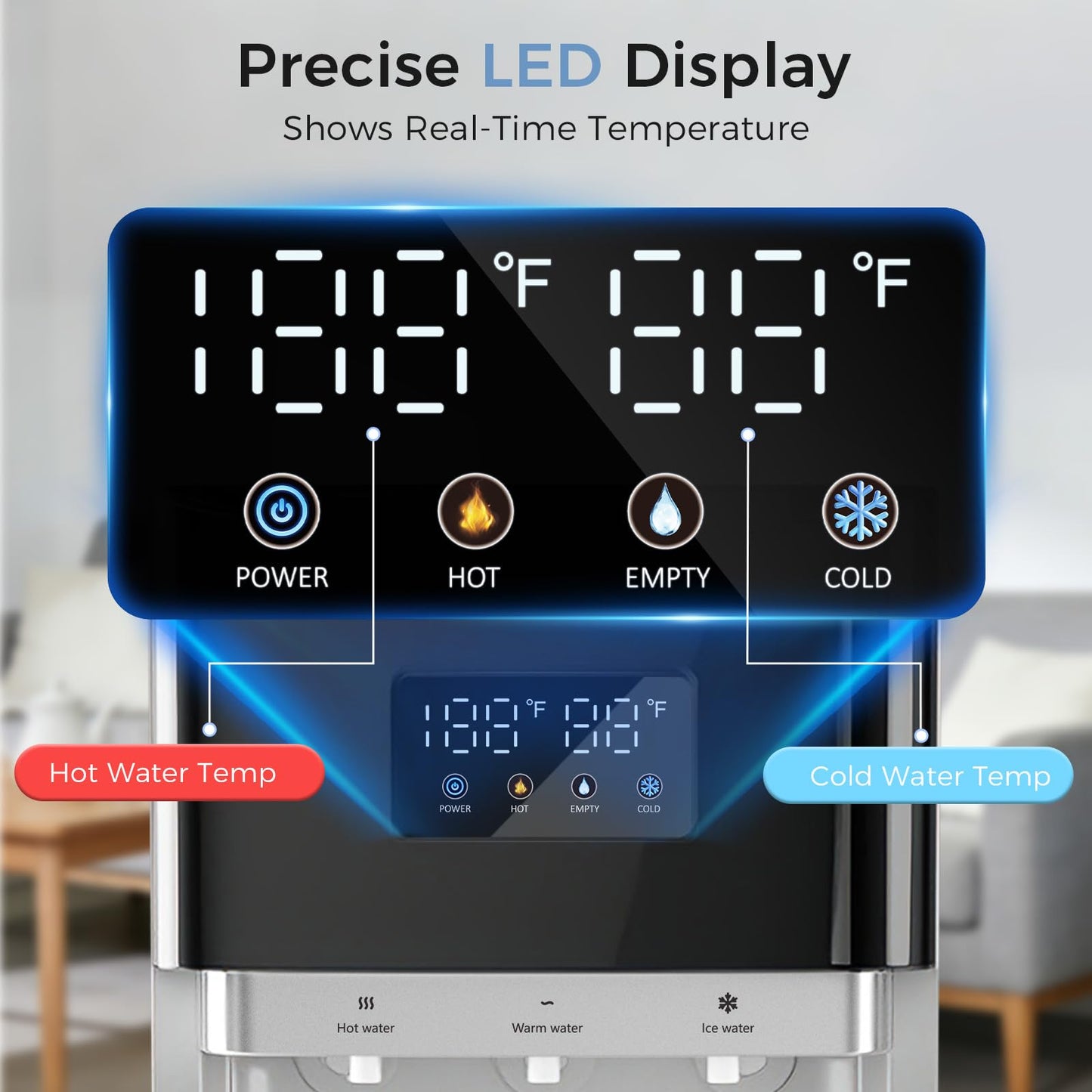 OSTBA Bottom Loading Water Cooler Dispenser for 3 & 5 Gallon Bottles, Hot, Cold & Room Water, LED Display, Child Safety Lock, Stainless Steel Tank Water Dispenserfor Home & Office