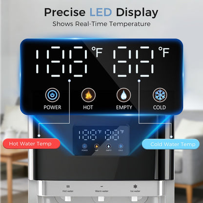 OSTBA Bottom Loading Water Cooler Dispenser for 3 & 5 Gallon Bottles, Hot, Cold & Room Water, LED Display, Child Safety Lock, Stainless Steel Tank Water Dispenserfor Home & Office