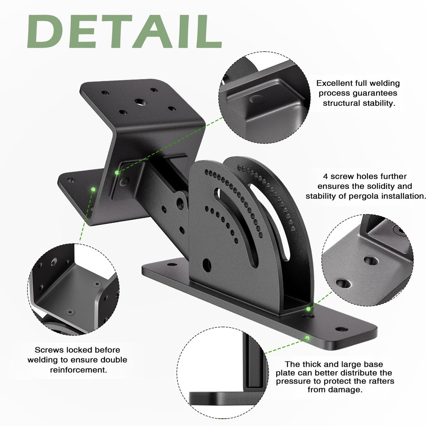 Patio Roof Riser Adjustable & Anchored Angle Pergola Roof Riser Heavy Duty Stainless Steel Roof Mount Brackets Support for 4x4/4x6 Lumber (3Pack)(Patent Pending)