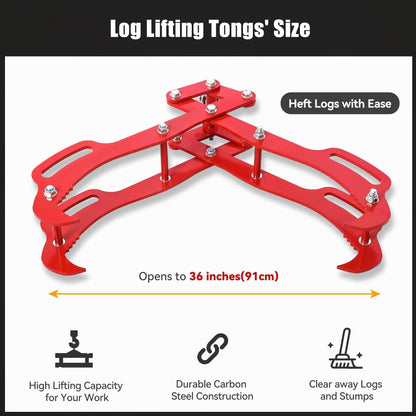 GarveeHome 36 in Logging Tongs with 4 Claws, Log Grapple Hook for Timber and Firewood, 360 Degree Swivel, Heavy Steel Log Grabber for Tractor, Skidder, Material Handling, 3000 LB Capacity, Red
