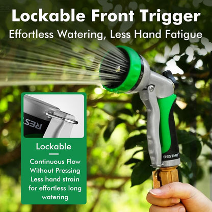 RESTMO Heavy Duty Metal Garden Hose Nozzle - 7 Adjustable Spray Patterns for Efficient Watering & Cleaning