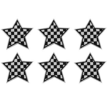 XGNG 20pcs Black and White Star Plaid Iron-On Fabric Patch Clothes Decoration Embroidery Patch