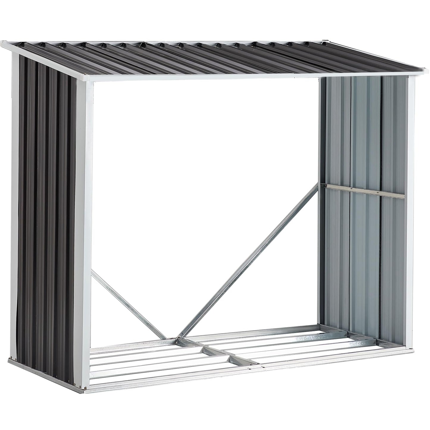 YOPTO 68" Galvanized Steel Firewood Rack,Log Holder with Roof,Storage Shed w/Vents,Backyard Garden Patio Porch for Shovels,Umbrellas,Antennas,Escalators,Dark Gray