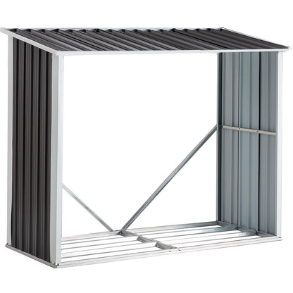 YOPTO 68" Galvanized Steel Firewood Rack,Log Holder with Roof,Storage Shed w/Vents,Backyard Garden Patio Porch for Shovels,Umbrellas,Antennas,Escalators,Dark Gray