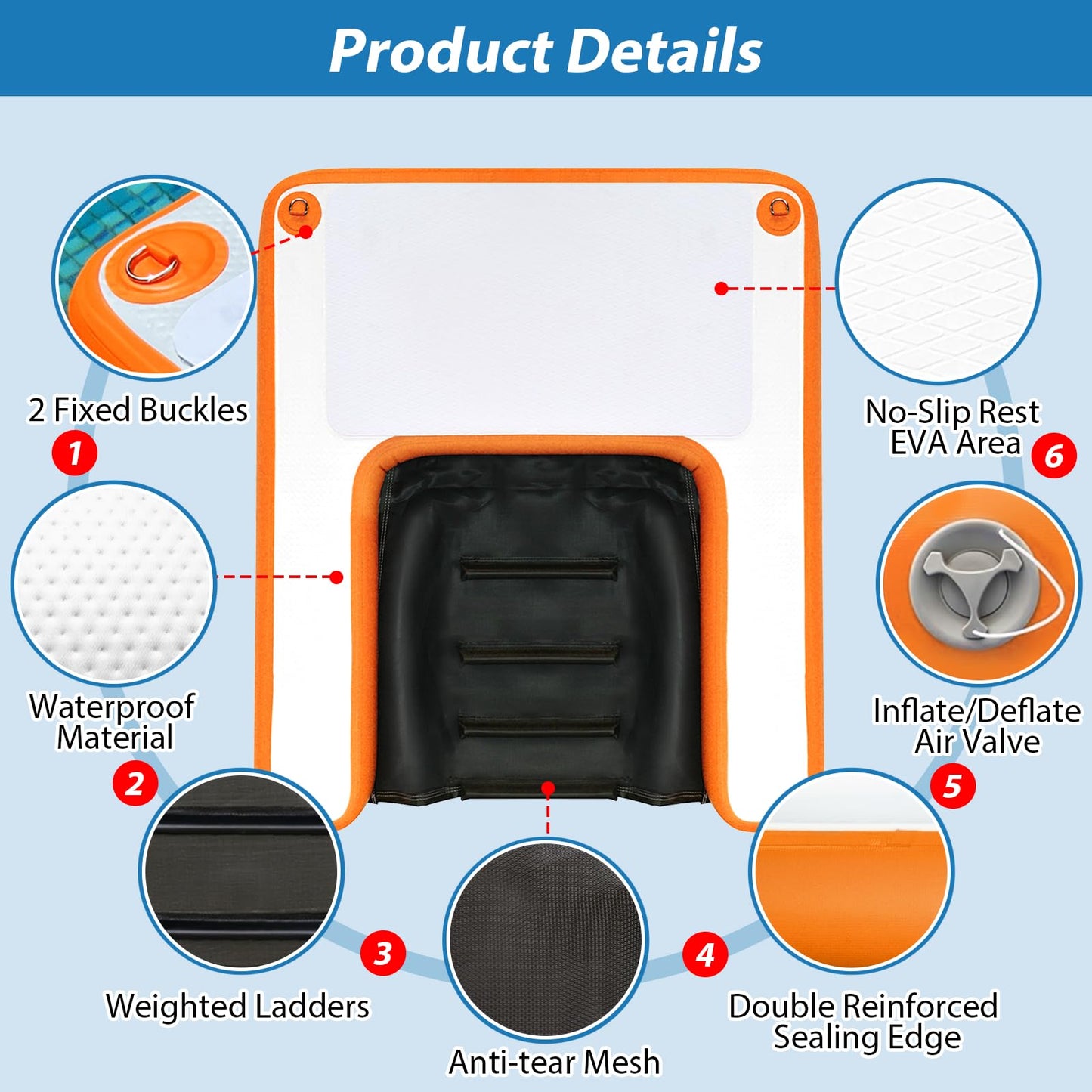VOFiTNY Inflatable Dog Pool Ramp Portable Floating Ladder for Dogs, Puppy Docks, and Water Plank for Inground Pools and Lakes (4ft x 3.3ft x 4in, Orange)