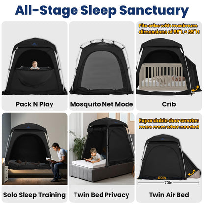KNOCLOC Blackout Tent for Crib, Pack N Play, Toddler Travel Bed & Kids Cot, CPC Certified Baby Sleep Pod with Fan Pocket, 2 Mesh Doors, Breathable & Quiet Design, Easy Setup & Portable