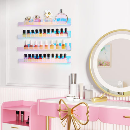 Upsimples Acrylic Wall Shelves - 15" Display Shelf for Perfume, Skincare & Nail Polish | Iridescent 4-Pack