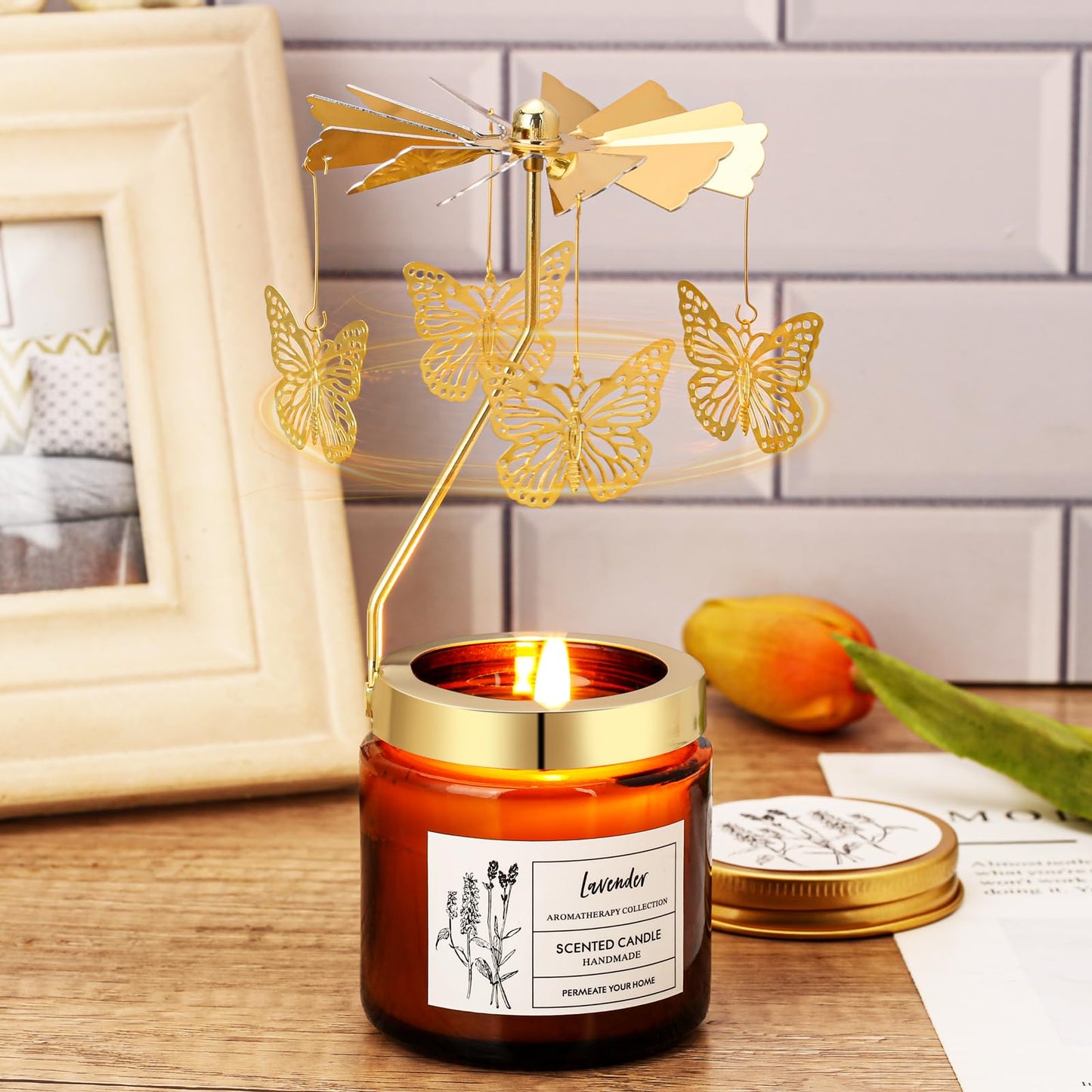 Butterfly Gifts for Women, Rotatable Lavender Scented Candle Gifts for Mom Wife Anniversary Valentine's Day Christmas, Unique Birthday Gift for Sister Girlfriend with Gift Box
