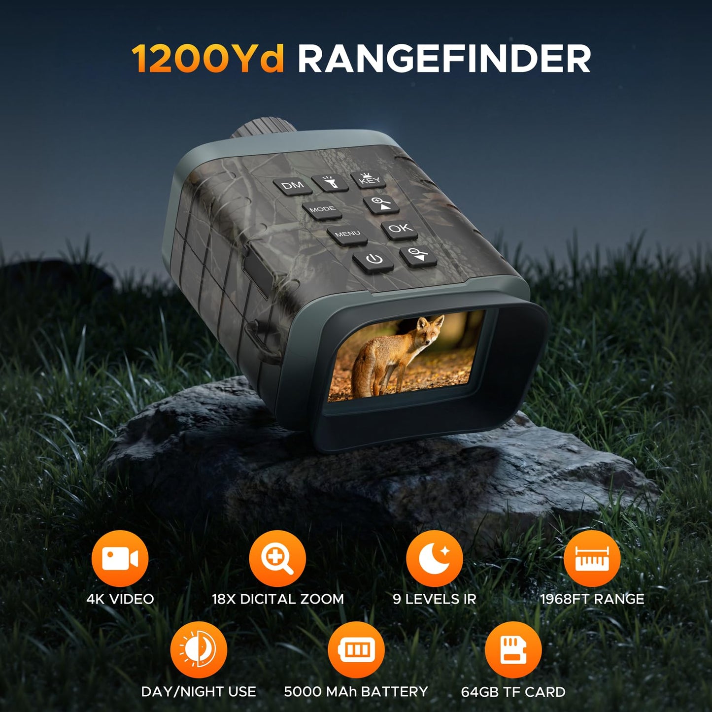 Night Vision Binoculars with 1200Yd Laser Rangefinder, 4K Video & 48MP Photo, 18X Digital Zoom Infrared Night Vision Goggles, 5000mAh Rechargeable for Wildlife Observation, Camping & Night Outdoor Use