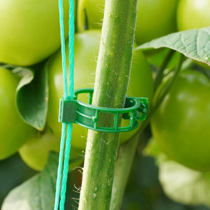 Skiennix Plant Support Clips - 100 Pcs Durable Plastic Clips for Securing Tomato Vines & Climbing Plants | Green
