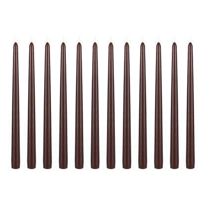 Mega Candles 12 pcs Unscented Brown Taper Candles, Hand Poured Wax Candle 12 Inch x 7/8 Inch, Home Décor, Wedding Receptions, Centerpieces, Occasions, Festivities, Romantic Events, Holders