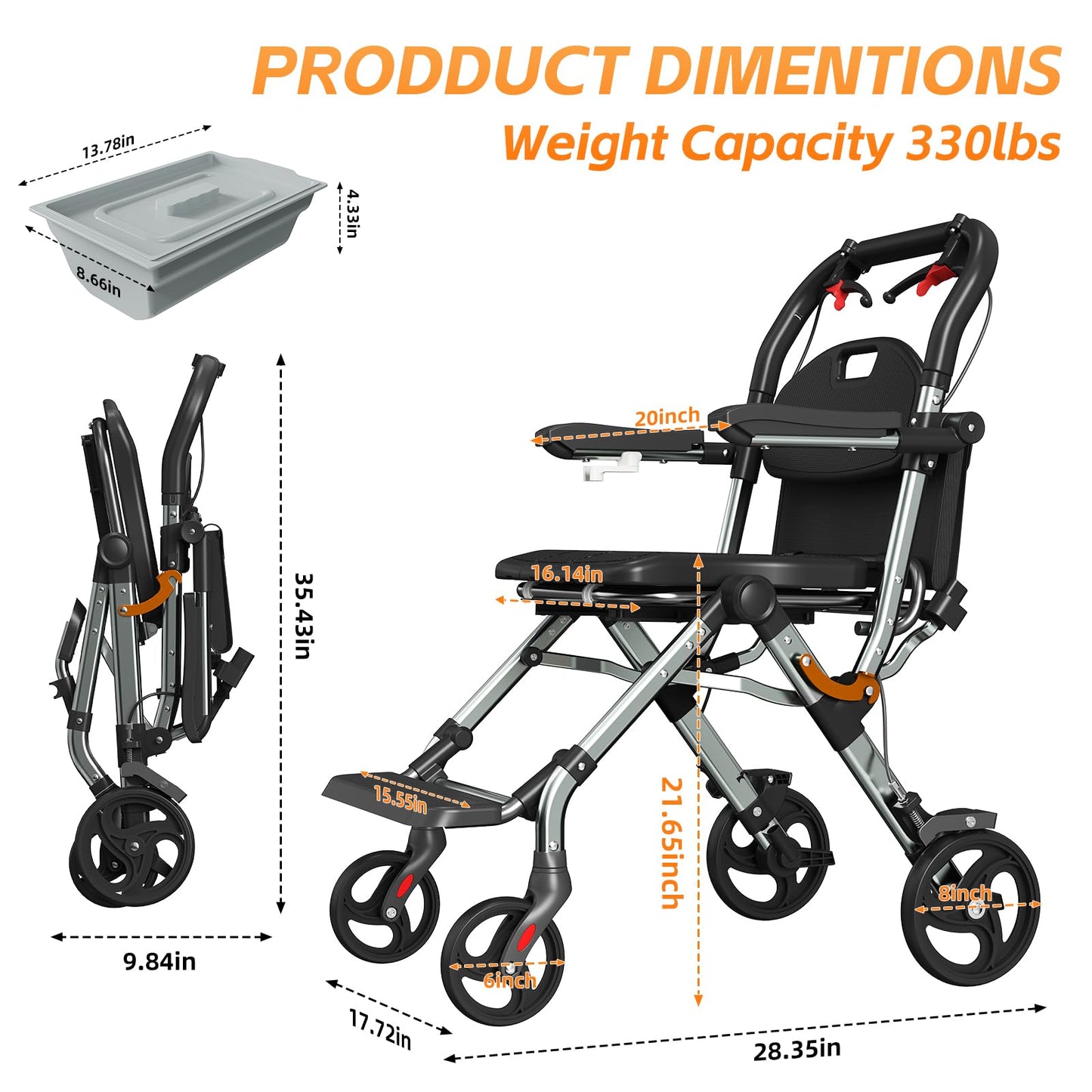 Portable Bedside Commode Chair 3-in-1, Foldable Toilet Chair with Raised Seat & Shower Chair, for Use with Wheelchairs for Adults, Heavy Duty Commode for Elderly, Disabled, Supports 330 lbs (BLACK)
