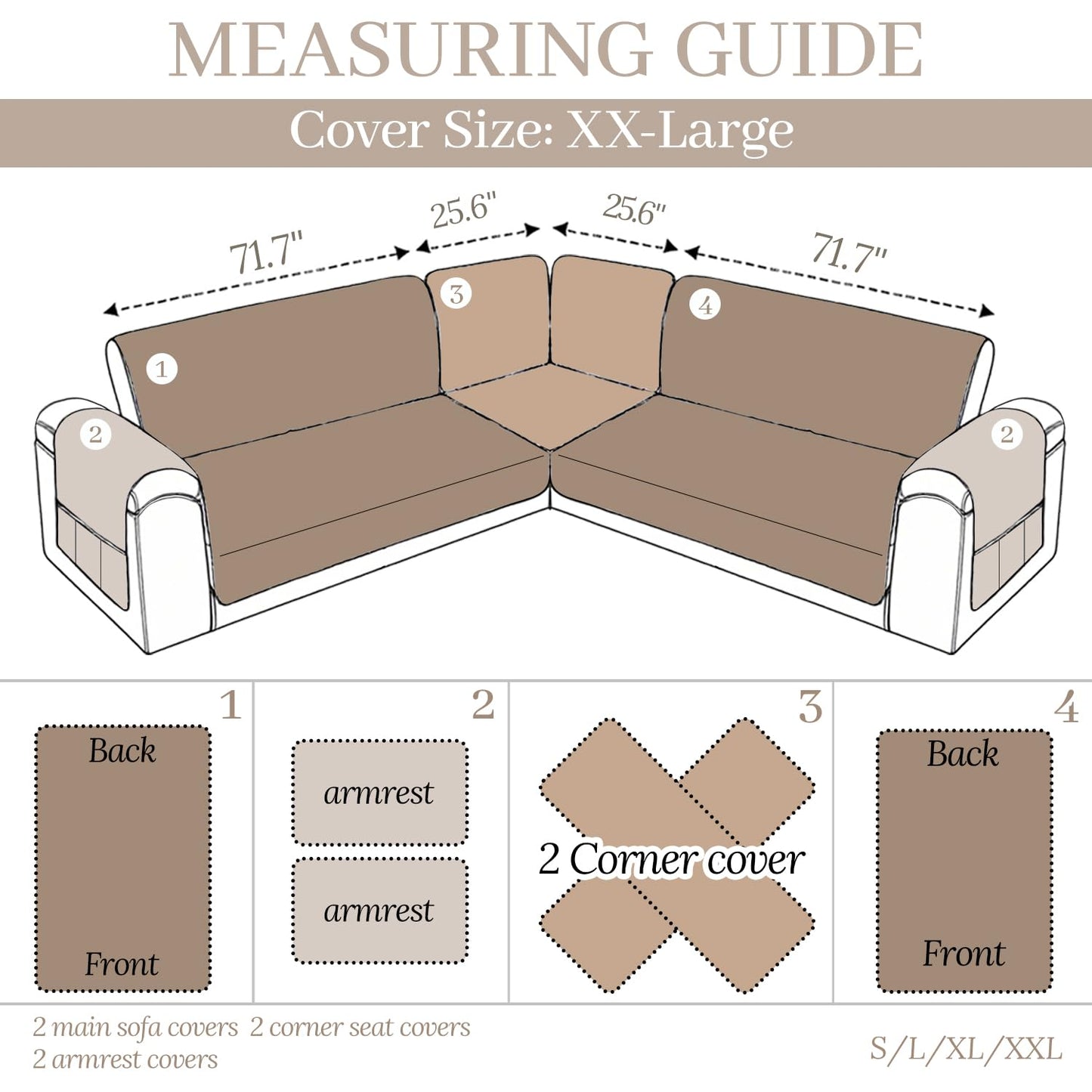 HYZOTEX Waterproof Sectional Couch Cover for Dogs, Extra Large L Shape Corner Sofa Cover, Non-Slip Washable U Shaped Sofa Slipcovers Furniture Protector (XX-Large, Fossil)