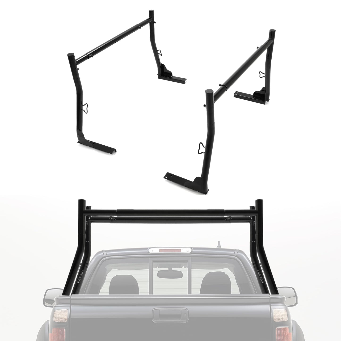 KUAFU Extendable Truck Rack Heavy Duty Steel Truck Bed Ladder Rack Compatible with Truck-Bed Width Ranged from Min.51 - Max.71,800Ibs Capacity Cargo Rack Kayak Surfboard Lumber Rack Two-bar Set