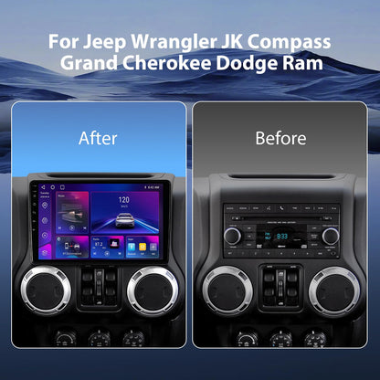 64G Car Radio for Jeep Wrangler JK 2007-2018/Compass/Grand Cherokee, 10.2" Touch Screen Plug and Play Android 13 Head Unit with Carplay/Android Auto/1080P Backup Camera/AM & FM