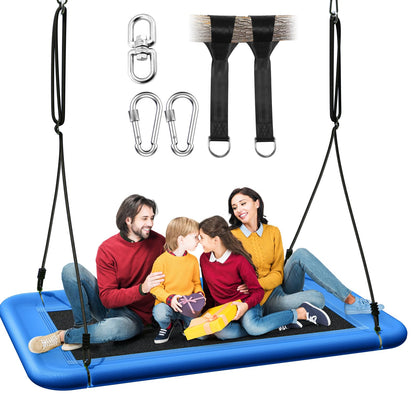 Everyfun 60" Tree Swing for Kids and Adults, 700lbs Capacity, Waterproof Rectangle Platform Swing with Adjustable Straps for Outdoor & Indoor Use-Ocean Blue