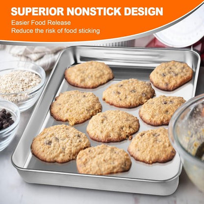 CEKEE Stainless Steel Baking Sheet Set - Heavy Duty 16-Inch Cookie Sheets for Toaster Oven | 12-Piece Set