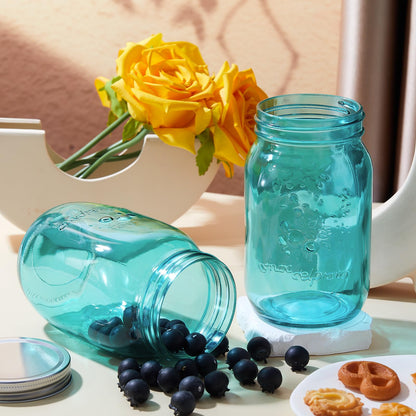 Tessco for you 6 Pcs 16 oz Mason Jars with Lids Regular Mouth Glass Canning Jar for DIY Crafts Flower Decor, Storage, Canning, Pickling, Preserving, Dishwasher Not Allowed(Peacock Green)