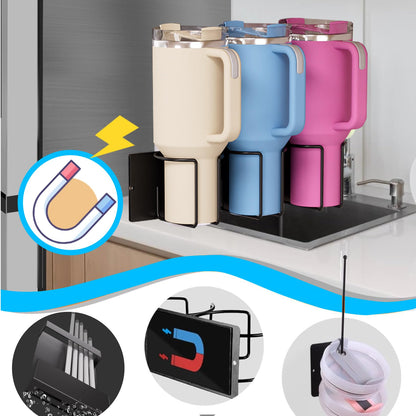 HGZBS Magnetic Cup Holder Set - Universal Organizer Fits Stanley 20/30/40oz & All Cups up to 3.25 Inches Wide, Modular Rack with Lid and Straw Holders (Black, 8 Cup)
