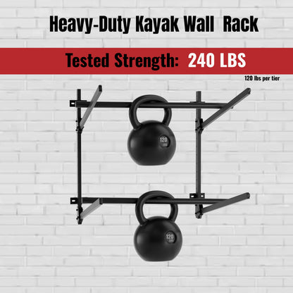 AlloyLake Folding Kayak Wall Rack, 240 lbs Heavy Duty Garage Storage Hanger, 2-Tier Adjustable Mount with 304 Stainless Steel Hardware, Fits Canoe, SUP & Surfboard - Black