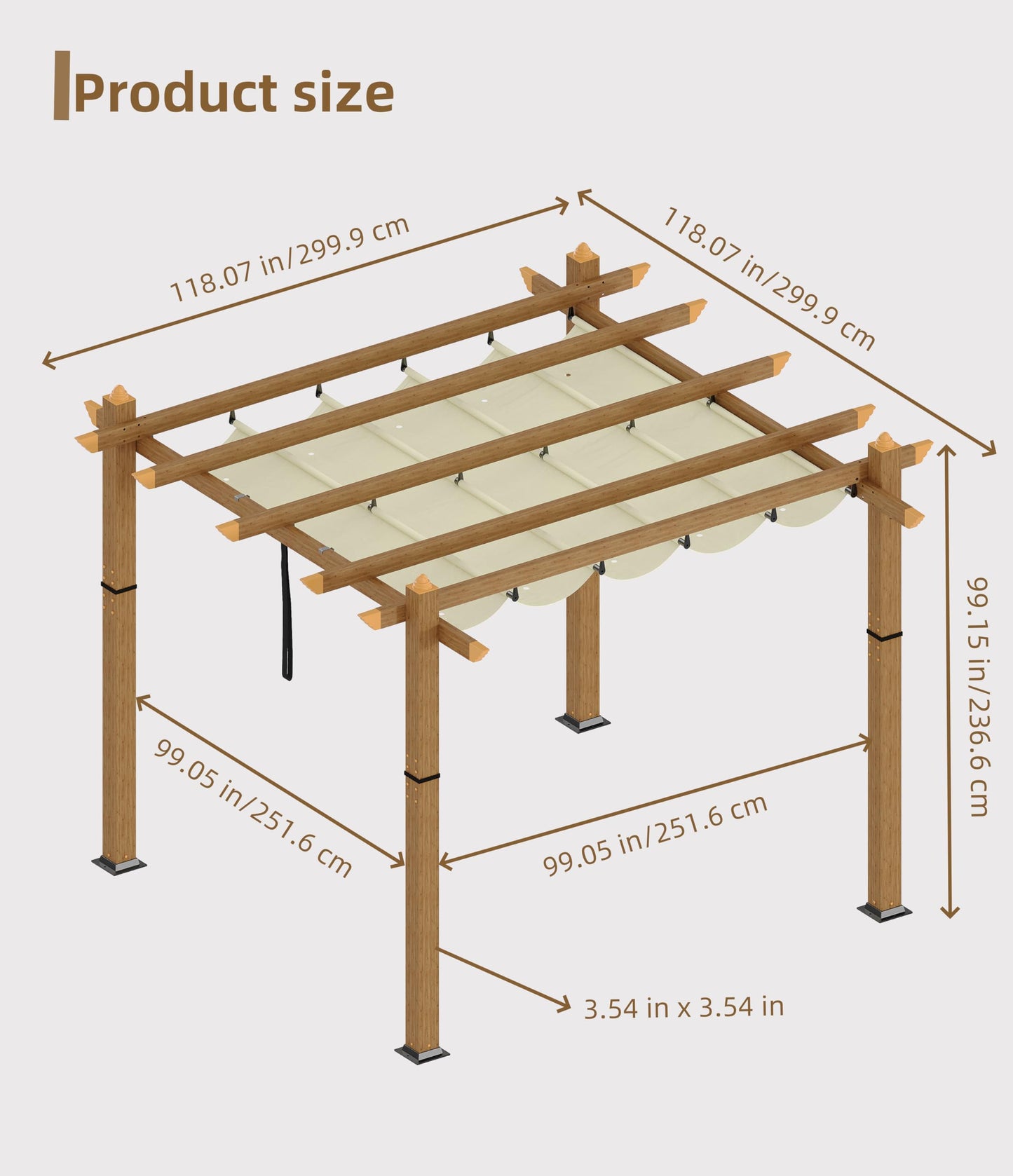 10' X 10' Aluminum Pergola Faux Wood Outdoor Pergola with Retractable Canopy Metal Pergolas Shelter for Backyard, Deck, Patio, Garden Porch Beach Sun Shade Pavilion Grape Trellis Grill, Beige
