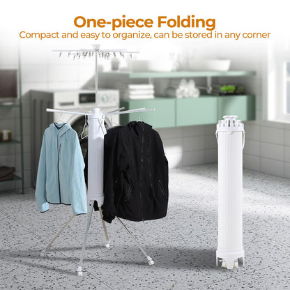 Dollate 4-Legged Clothes Drying Rack Foldable,2 Tier Portable and Collapsible Space Saving Laundry Drying Rack with 4 Pulleys,Aluminum Dry Rack for Clothes