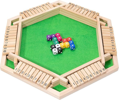 Shut The Box Dice Game - Classic Wooden Tabletop Game for 2-6 Players - Natural Wood Finish Family Board Game for Adults &amp Kids - Perfect for Parties Bars Classroom Math Learning