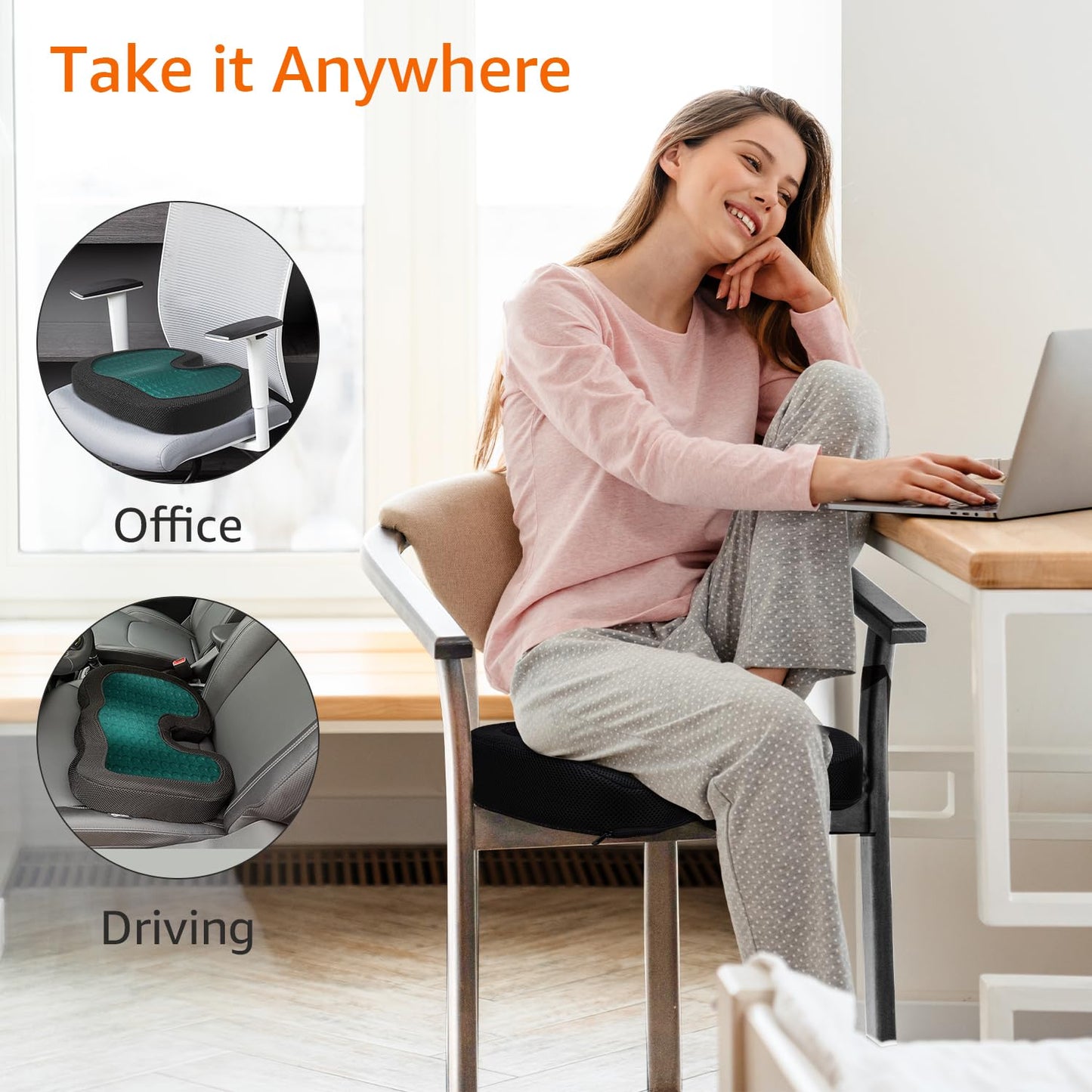 Amazon Basics Comfortable Seat Cushion for Office Chairs, Gel Enhanced Memory Foam, Black