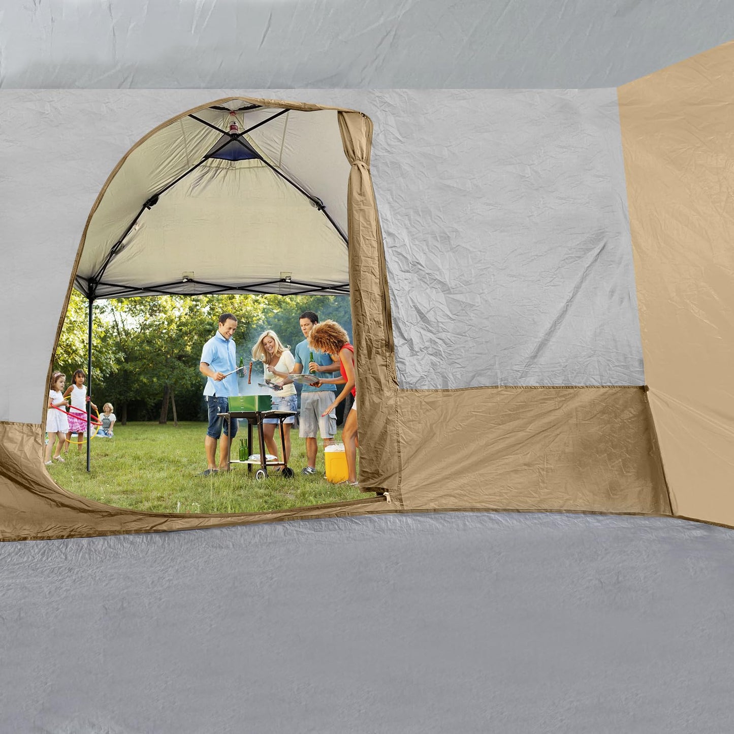 KAMPKEEPER Side Tent,Camping Tent for 10' x 10' Pop Up Canopy, Easy Set Up Gazebo,Compatible with 10' Wide Canopy Tents (Khaki)