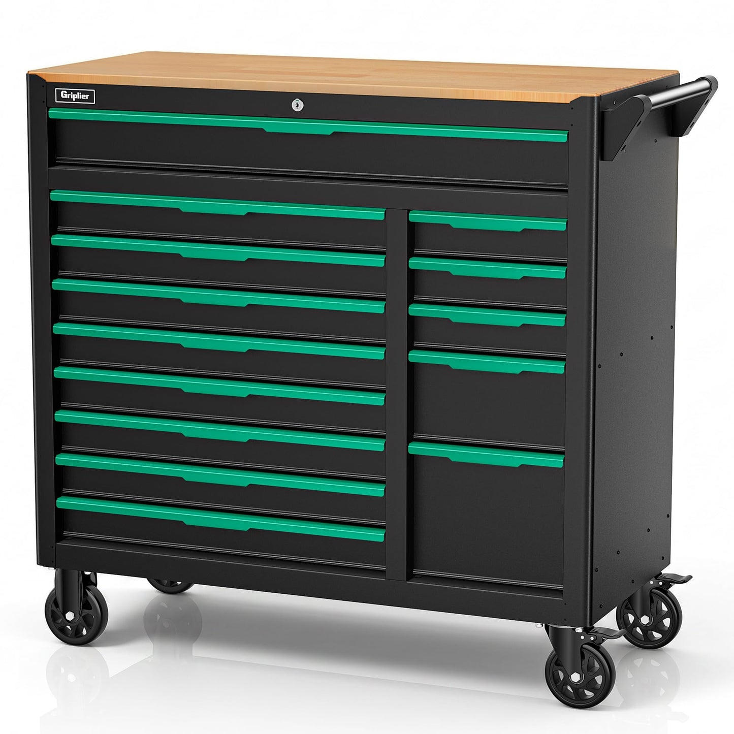 Griplier 14-Drawers Rolling Tool Chest with Wood Workbench,Brake Casters,Lock & Key,Heavy-Duty Steel Tool Cabinet Storage, for Home,Garbge or Workshop Use (14 Drawers)