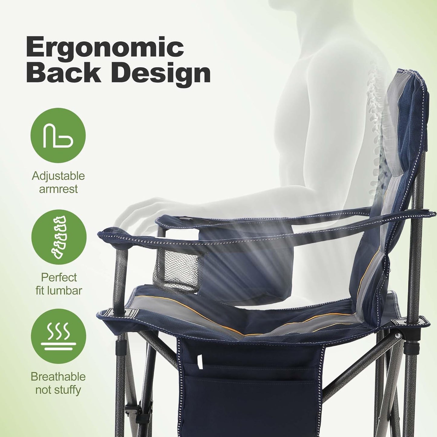LET'S CAMP Oversized Folding Camping Chair - Heavy Duty Padded with Cup Holder & Cooler Bag | 450 LBS Capacity, 2 Pack